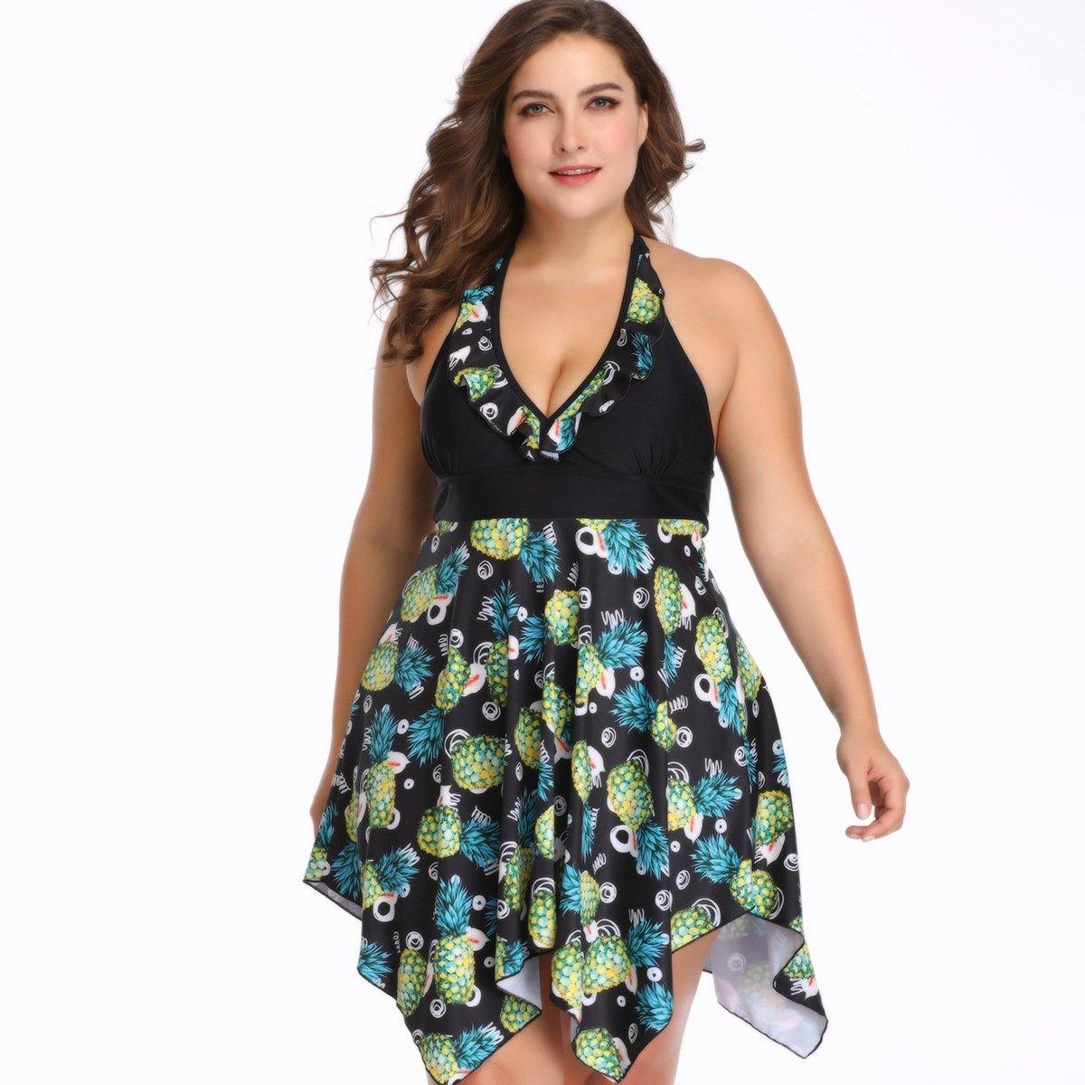 Women Plus Sizes Floral Pints Swimwear-STYLEGOING