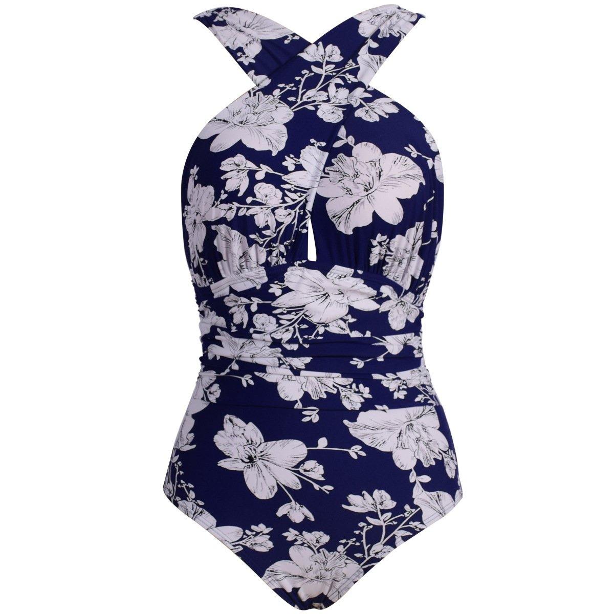 Plus Size Women One Piece Halter Swimsuit-STYLEGOING