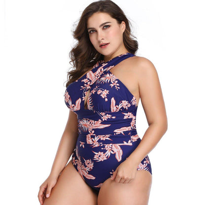 Plus Size Women One Piece Halter Swimsuit-STYLEGOING