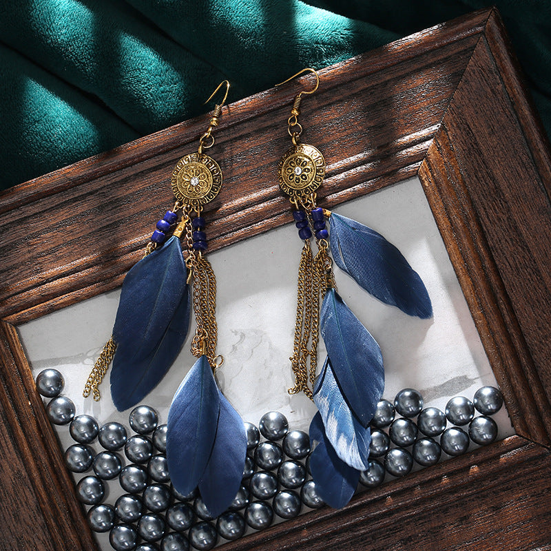 Bohemian Feather Design Women Drop Rings