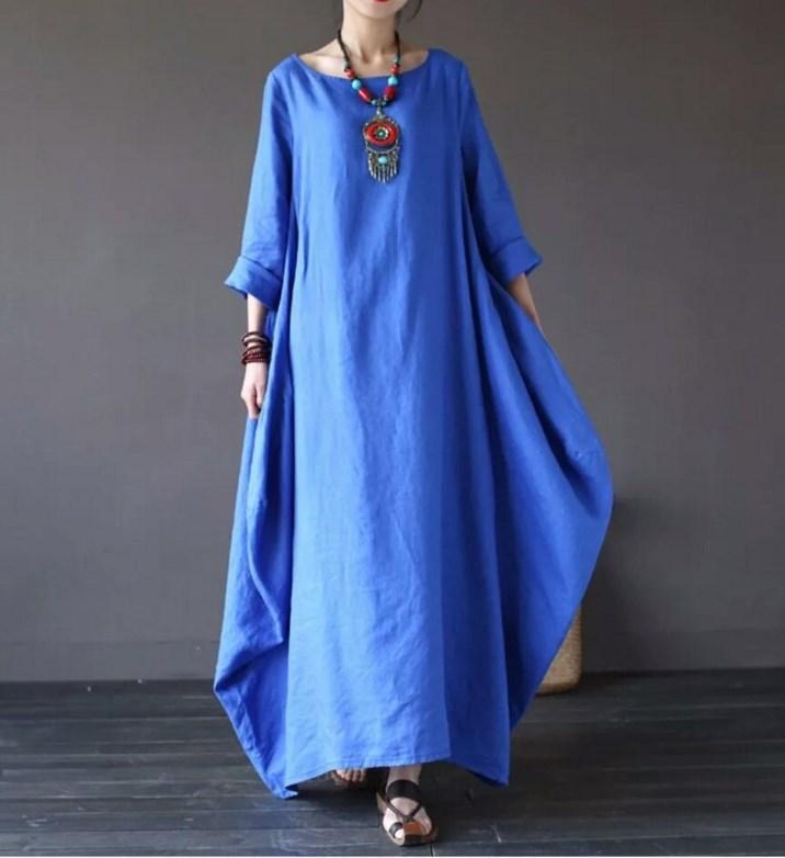Plus Size Loose Linen Long Cozy Dresses-STYLEGOING