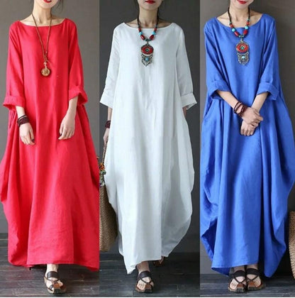 Plus Size Loose Linen Long Cozy Dresses-STYLEGOING