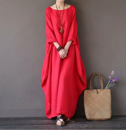 Plus Size Loose Linen Long Cozy Dresses-STYLEGOING