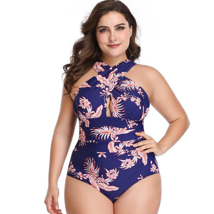 Plus Size Women One Piece Halter Swimsuit-STYLEGOING