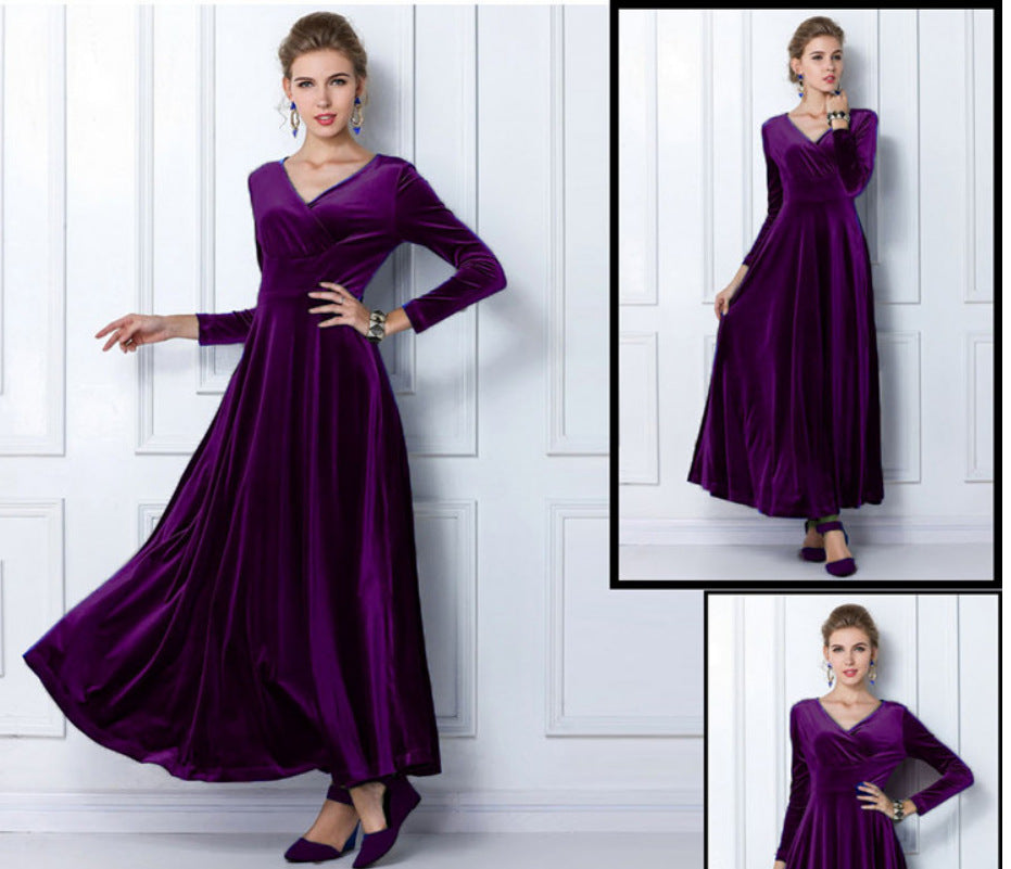 Elegant Pleuche Long Sleeves Autumn Dresses