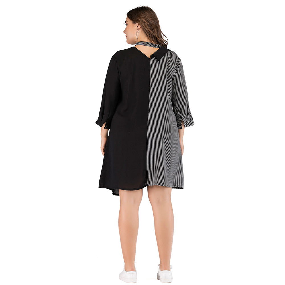 Striped Irregular Plus Sizes Women Short Dresses