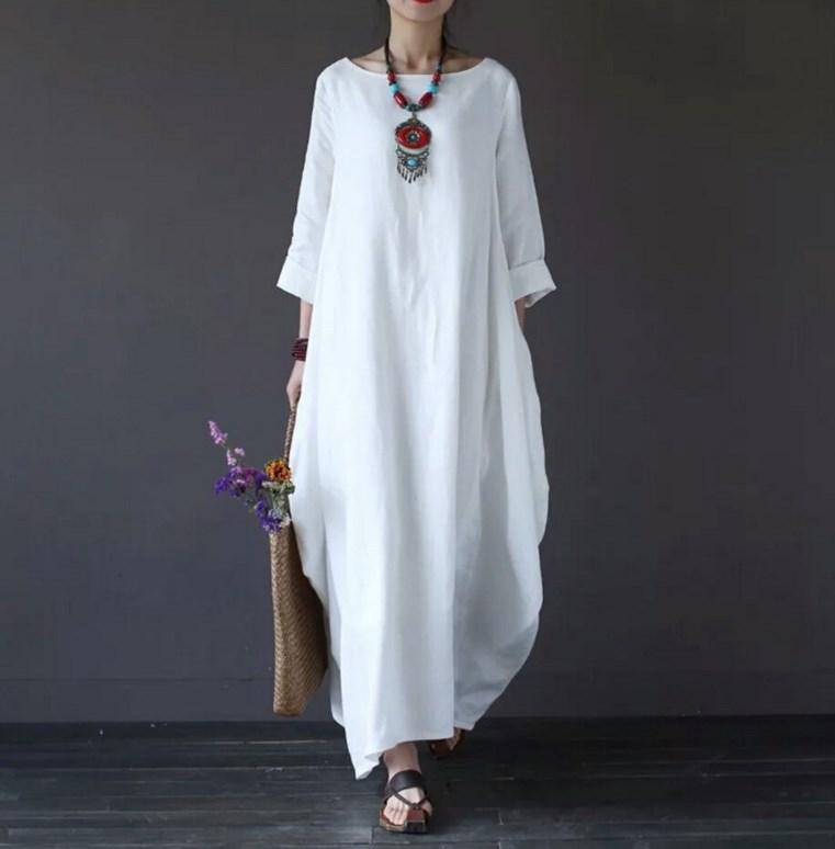 Plus Size Loose Linen Long Cozy Dresses-STYLEGOING