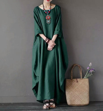 Plus Size Loose Linen Long Cozy Dresses-STYLEGOING