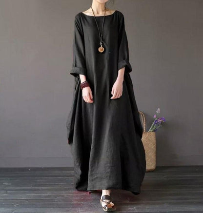 Plus Size Loose Linen Long Cozy Dresses-STYLEGOING