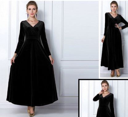 Elegant Pleuche Long Sleeves Autumn Dresses