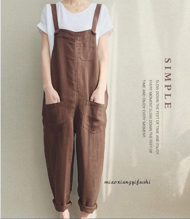 Women Plus Sizes Leisure Linen Rompers-STYLEGOING