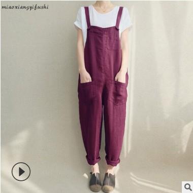 Women Plus Sizes Leisure Linen Rompers-STYLEGOING