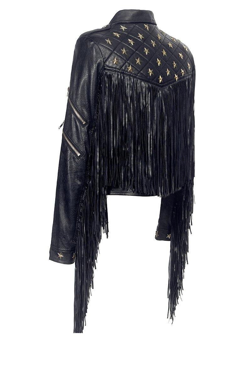 Balck Women Motorcycle Outerwear-STYLEGOING