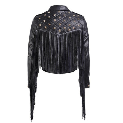 Balck Women Motorcycle Outerwear-STYLEGOING