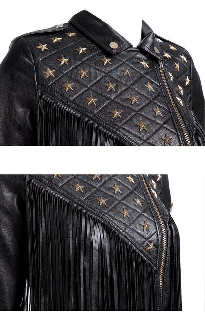 Balck Women Motorcycle Outerwear-STYLEGOING