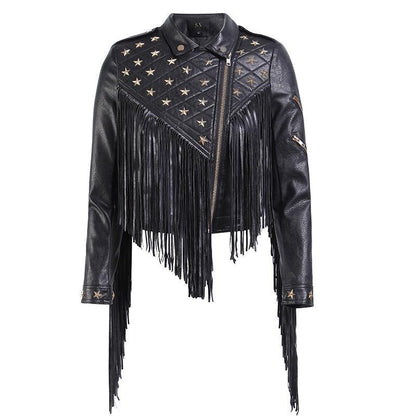 Balck Women Motorcycle Outerwear-STYLEGOING