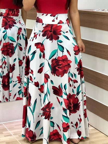 Elegant Plus Sizes Floral Print Plus Sizes Long Dresses