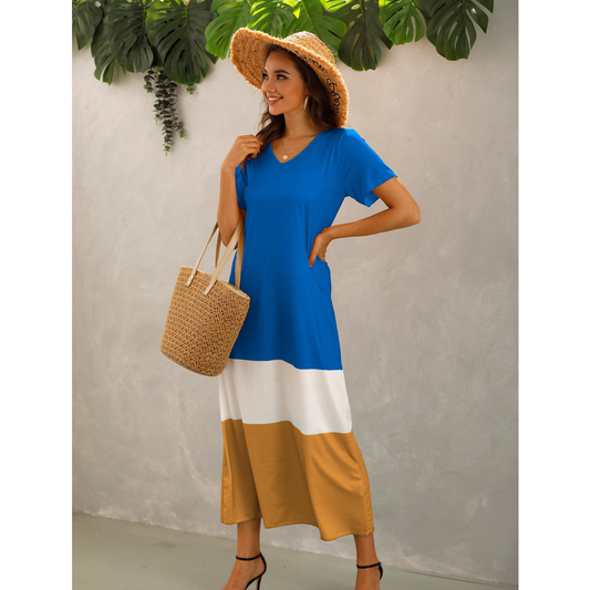 Summer Women Short Sleeves Long Maxi Dresses-STYLEGOING