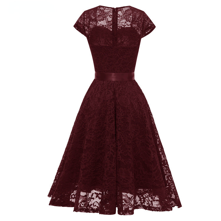 Elegant Short Sleeves Midi Lace Dresses