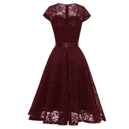 Elegant Short Sleeves Midi Lace Dresses