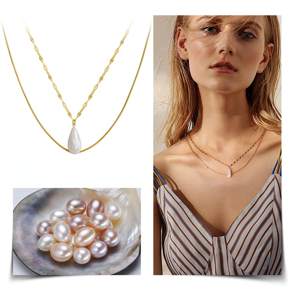 Water Drop Pearl Design Sterling Silver Necklaces