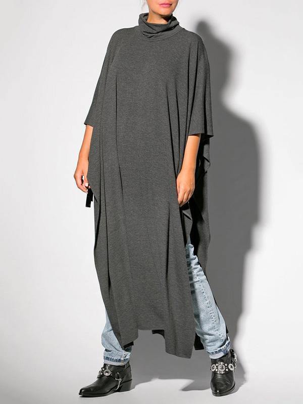 Black&Gray Lace-Up Split-Side Cape Outwear-STYLEGOING