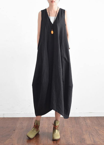 Black V-Neck Sleevless Summer Dress-STYLEGOING