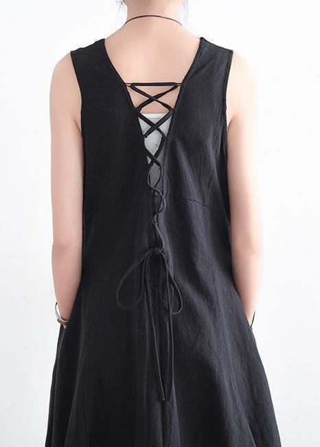 Black V-Neck Sleevless Summer Dress-STYLEGOING