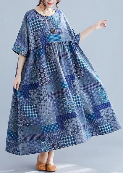 Navy Blue Women Cotton Dress-STYLEGOING