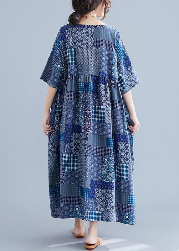 Navy Blue Women Cotton Dress-STYLEGOING