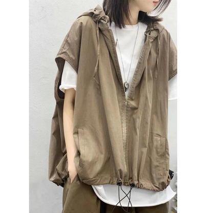 Women Linen Drawstring Leisure Fall Jacket-STYLEGOING
