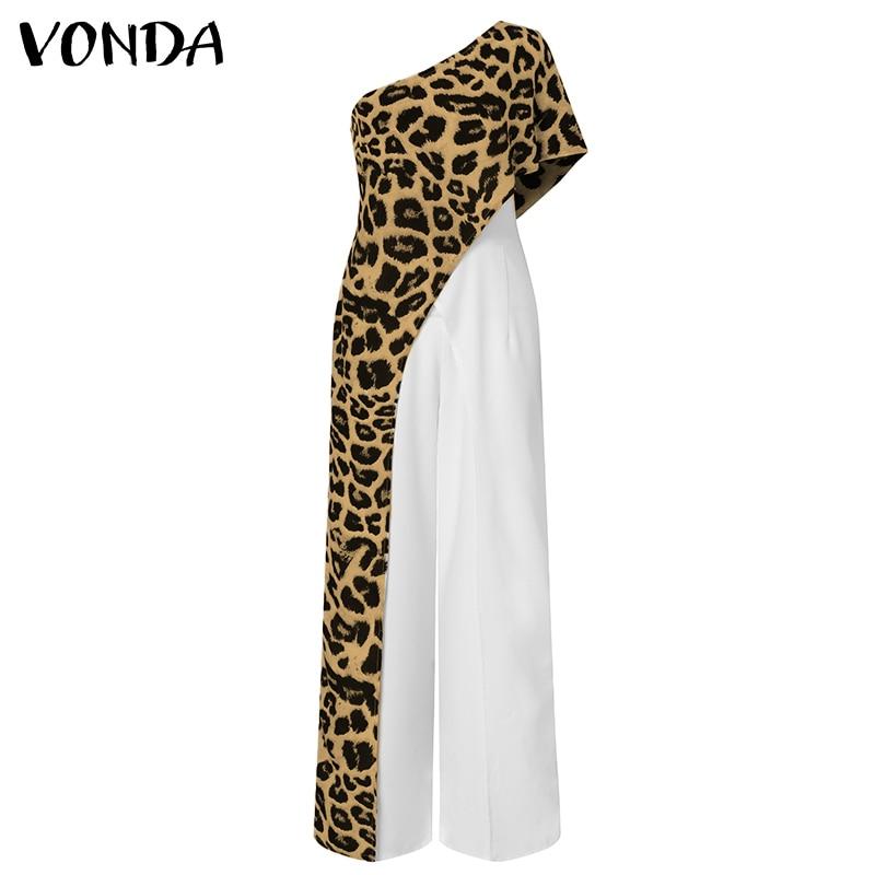 Sexy One Shoulder Leopard Print  Long Women Jumpsuits