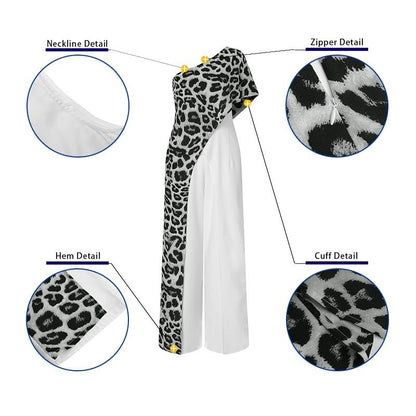 Sexy One Shoulder Leopard Print  Long Women Jumpsuits