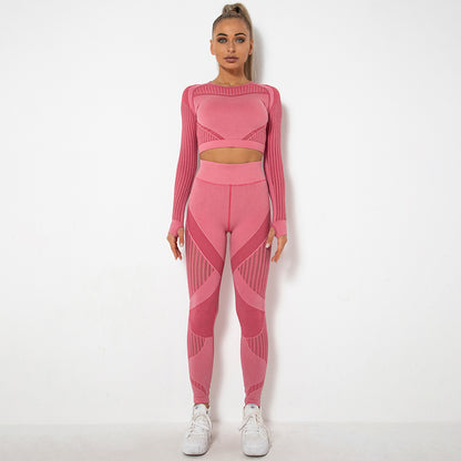 Sexy Hollow Out Long Sleeves Tops and Leggings Sets for Yoga Sporting
