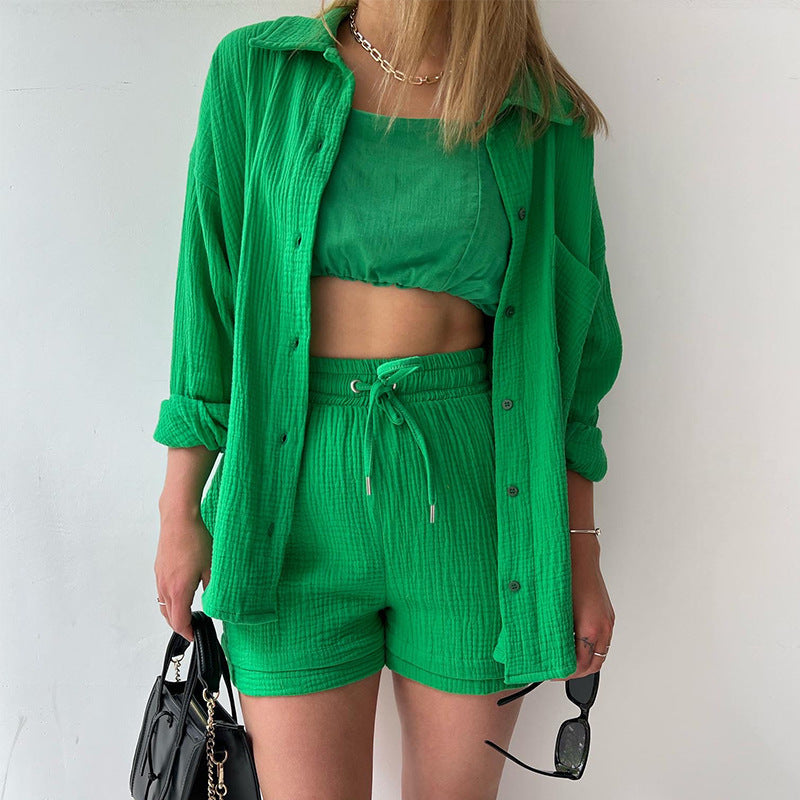 Casual Drawstring Plus Sizes Three Pieces Women Suits