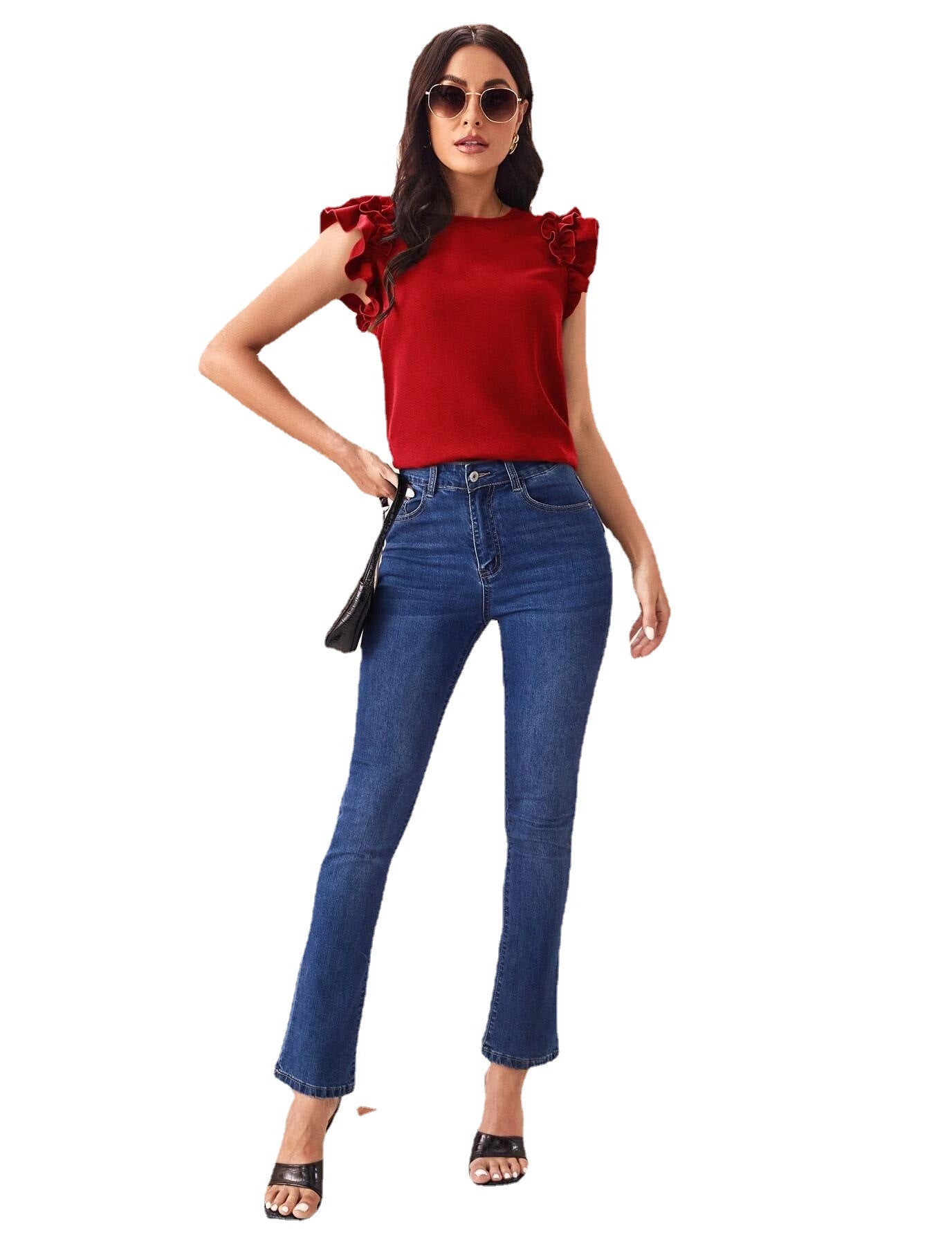 Leisure Summer Ruffled Sleeveless Chiffon T Shirts