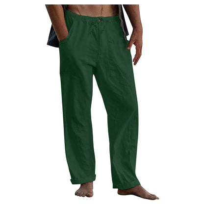 Casual Linen Men's Summer Beach Pants with Elastic Waist