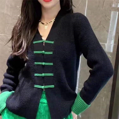 Vintage Knot Button Design Knitting Sweaters for Women