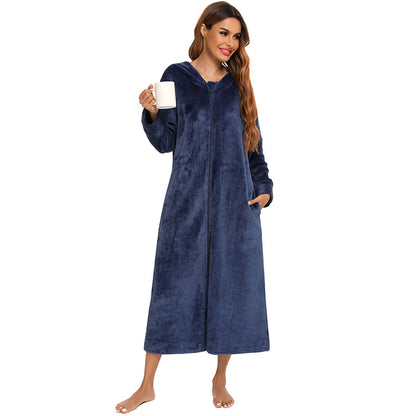 Winter Fleece Hoodies Sleepwear with Zipper