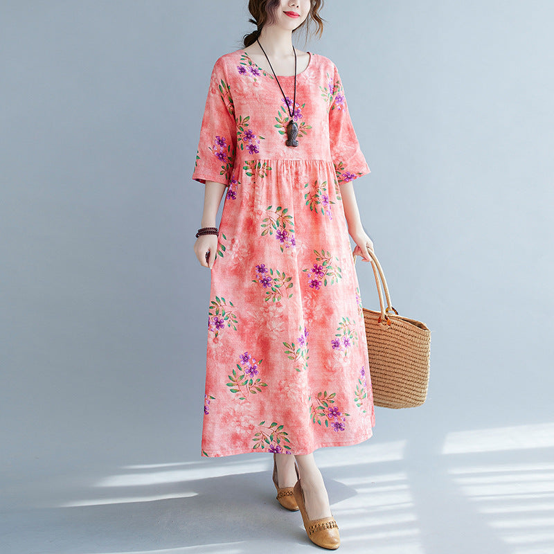 Ethinc Line Summer Half Sleeves Women Long Dresses