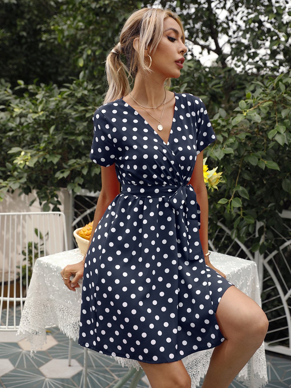 Casual Polk Dot Summer Short Dresses-STYLEGOING
