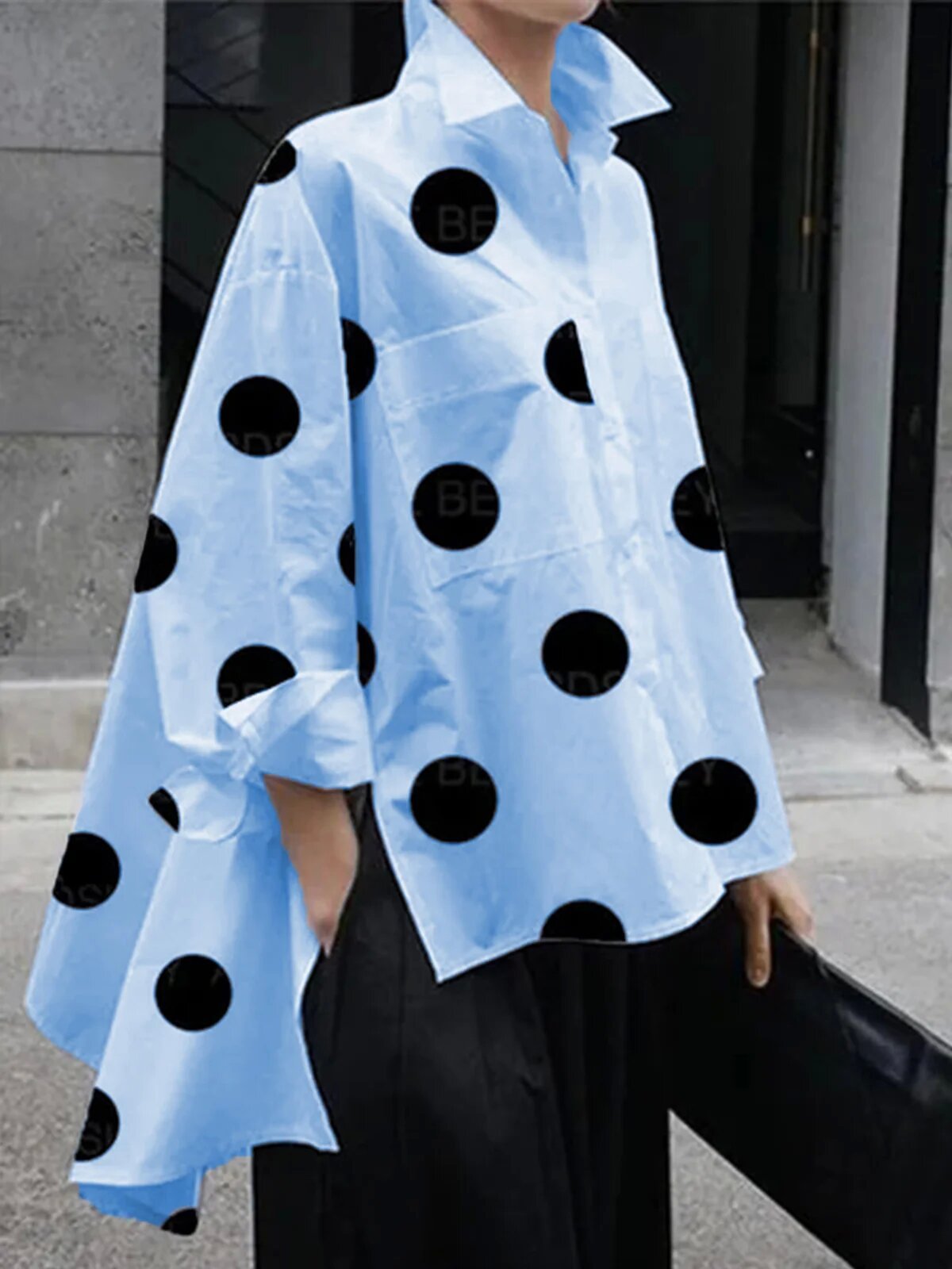 Casual Dot Print Cotton Loose Shirts for Women