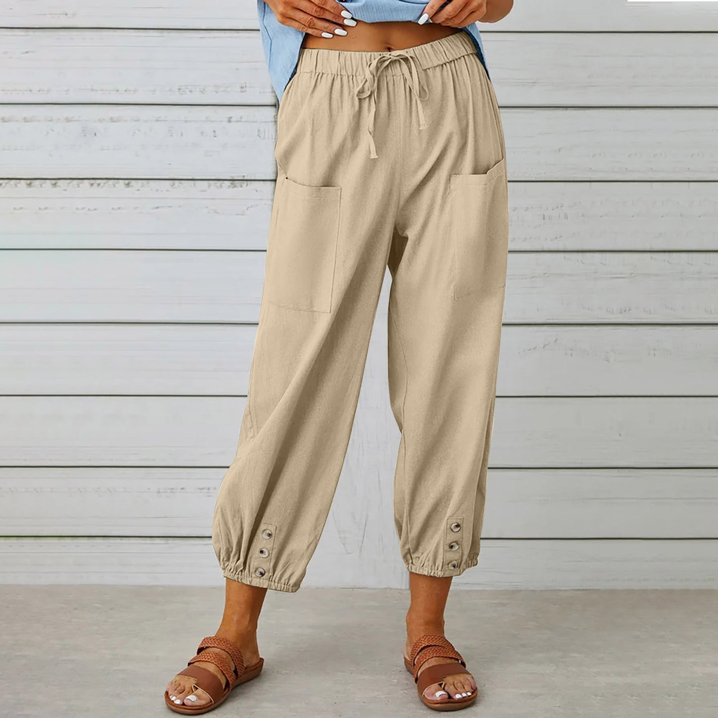 Casual High Waist Linen Wide Legs Pants for Women