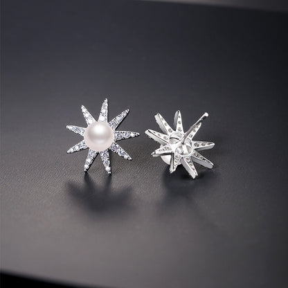Desined Pearl Sterling Silver Earrings Studs for Women