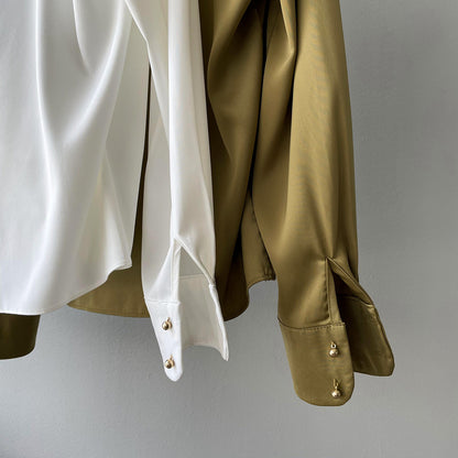 Elegant Satin Long Sleeves Office Lady Shirts