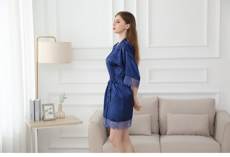 Summer Sexy Women Lace Strim Morning Gown