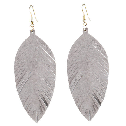 Leaves Designed Tassels Pu Leather Women Earrings