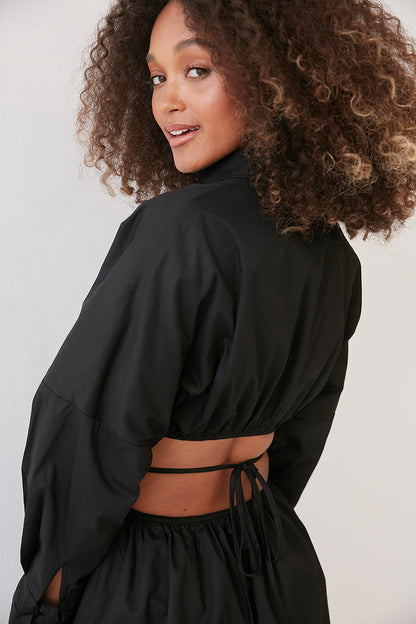 Sexy Waist Baring Long Sleeves Women Short Shirts Dresses