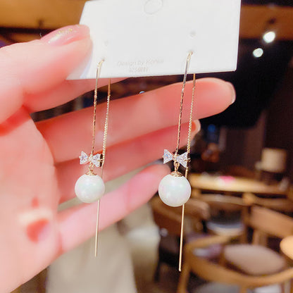Fasion Bowknot Pearl Dangle Earrings for Women