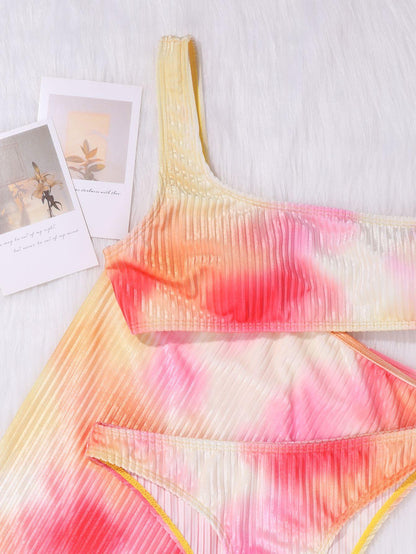 Women One Shoulder Print 3pcs Bikni-STYLEGOING